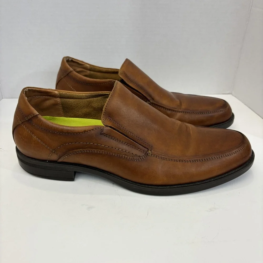 Florsheim Comfortech Slip On Oxford Dress Shoes Men 10.5 Brown Leather Ortholite